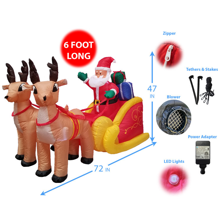 The Holiday Aisle® Christmas Inflatable Santa on Sleigh with Reindeer